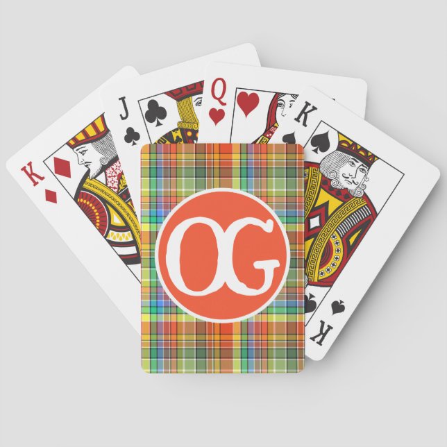 Jeu De Cartes Monogram Orange Plaid Personalized Colorful (dos)