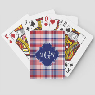 Jeu De Cartes Monograme de Red White Blue Preppy Madras