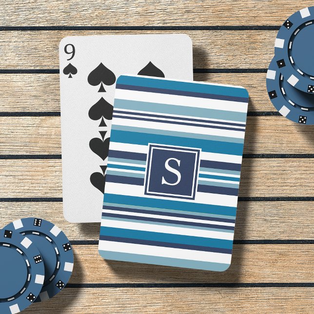 Jeu De Cartes Monogramme à bandes multiples bleu et blanc (Créateur téléchargé)