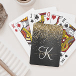 Jeu De Cartes Monogramme à étincelle noire à Parties scintillant<br><div class="desc">Personnalisez facilement ce design de carte de jeu élégant et branché avec une jolie parties scintillant dorée brillante sur un arrière - plan métallique brossé noir.</div>