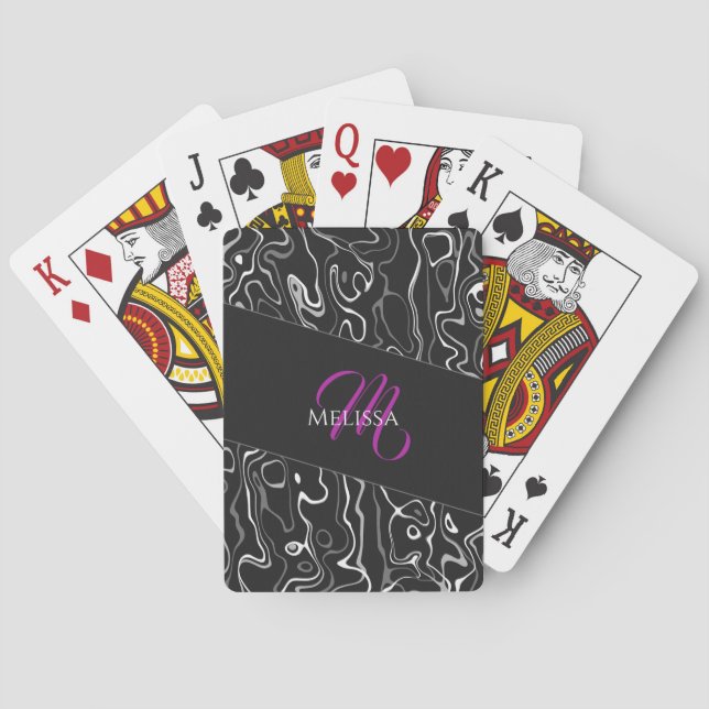 Jeu De Cartes Monogramme à motif abstrait damas noir blanc (dos)