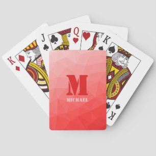 Jeu De Cartes Monogramme à motif de maille géométrique rouge