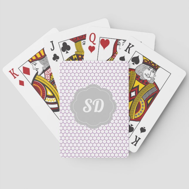 Jeu De Cartes Monogramme à motif hexagonal en nid d'abeille viol (dos)