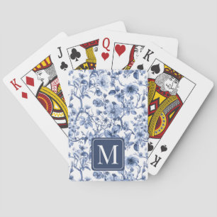 Jeu De Cartes Monogramme à motif toile vintage floral bleu
