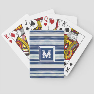 Jeu De Cartes Monogramme à rayures bleues et blanches