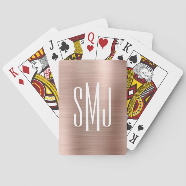 Jeu De Cartes Monogramme À Trois Lettres En Or Rose (dos)