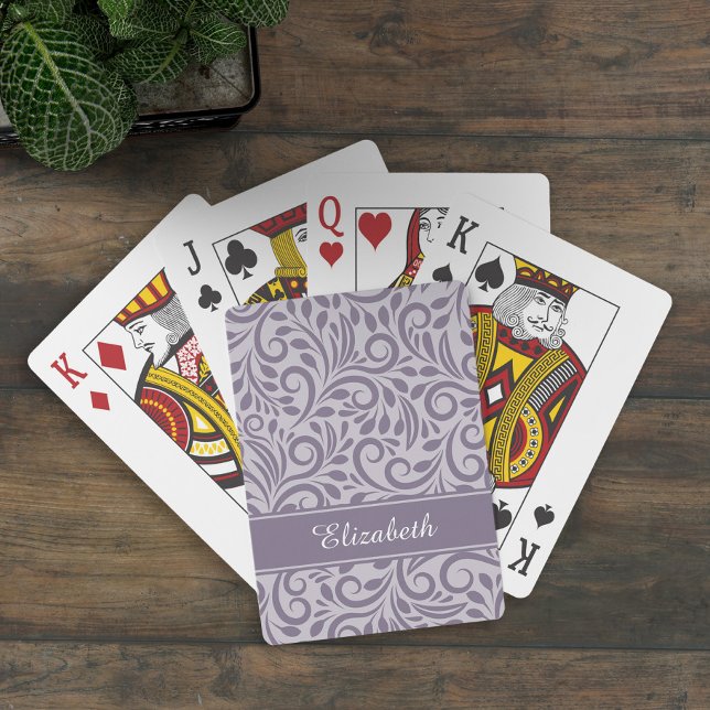 Jeu De Cartes Monogramme Abstrait motif floral élégant pourpre (Créateur téléchargé)