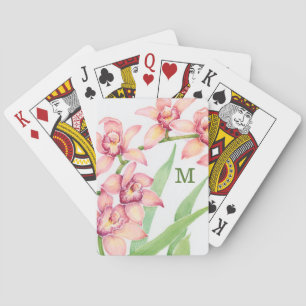 Jeu De Cartes Monogramme Aquarelle Fleurs roses