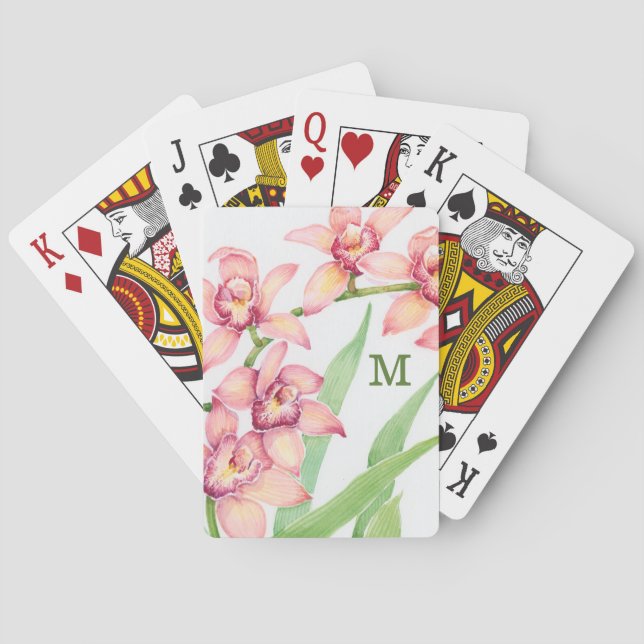 Jeu De Cartes Monogramme | Aquarelle Fleurs roses (dos)