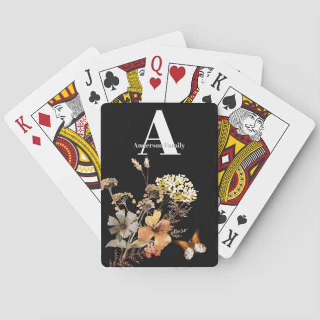Jeu De Cartes Monogramme Aquarelle Fleurs sauvages floraux (dos)