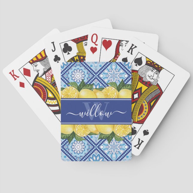 Jeu De Cartes Monogramme arrière en carreaux bleu citron (dos)