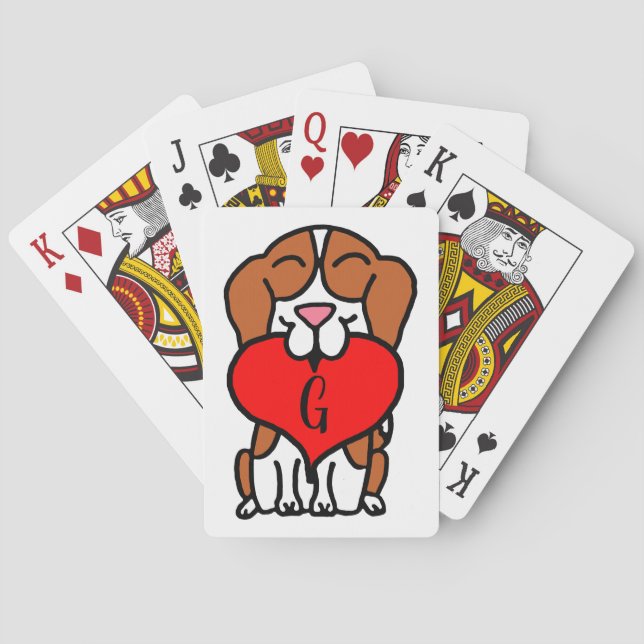Jeu De Cartes Monogramme Beagle souriant de dessin animé (dos)