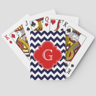Jeu De Cartes Monogramme blanc Chevron rouge Quatrefoil