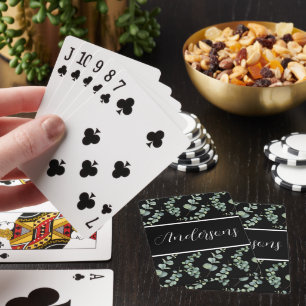 Jeu De Cartes Monogramme blanc et Motif d'eucalyptus d'aquarelle