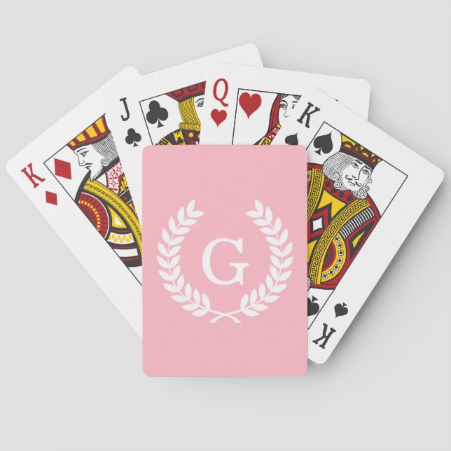 Jeu De Cartes Monogramme blanc rose d'initiale de guirlande de (dos)