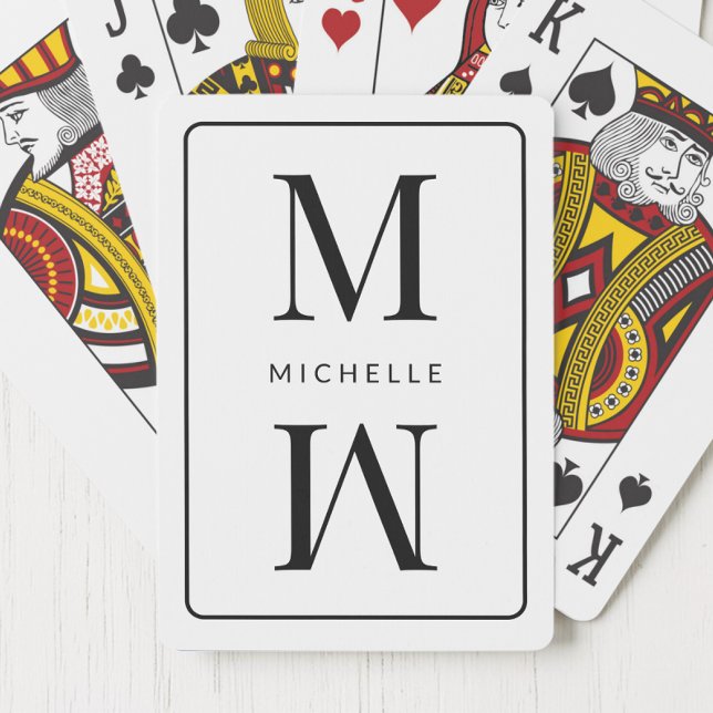 Jeu De Cartes Monogramme blanc Simple Élégant Nom initial modern (White Monogram Simple Elegant Initial Modern Name Poker Cards)
