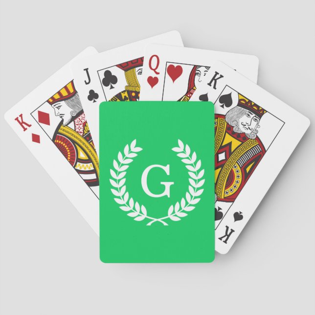 Jeu De Cartes Monogramme blanc vert d'initiale de guirlande de (dos)