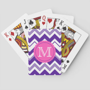Jeu De Cartes Monogramme blanc violet Motif Chevron