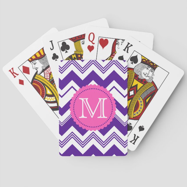 Jeu De Cartes Monogramme blanc violet Motif Chevron (dos)