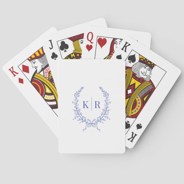 Jeu De Cartes Monogramme bleu botaniaque et crête de ruban (dos)