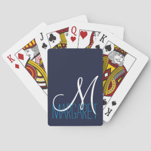 Jeu De Cartes Monogramme bleu marine élégant sur mesure