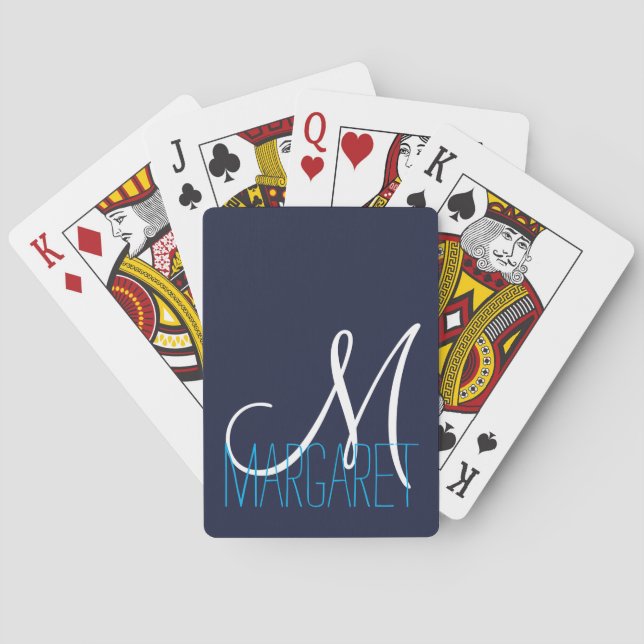 Jeu De Cartes Monogramme bleu marine élégant sur mesure (dos)
