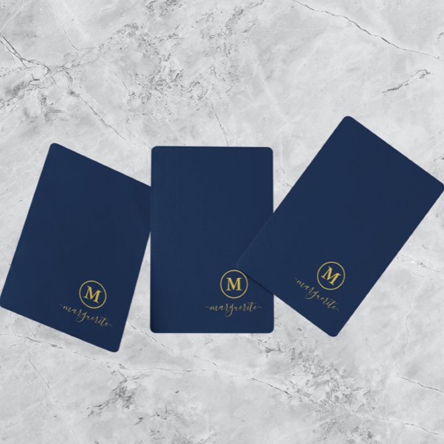 Jeu De Cartes Monogramme bleu marine et or (Créateur téléchargé)