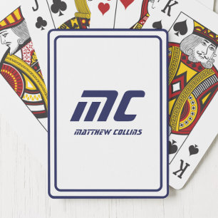 Jeu De Cartes Monogramme Bleu Minimaliste Nom Moderne Texte Homm