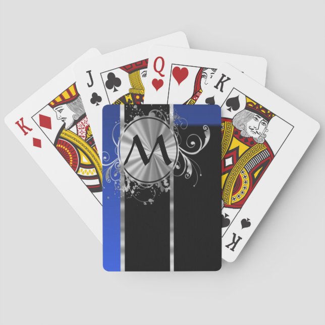 Jeu De Cartes Monogramme bleu noir et argent (dos)