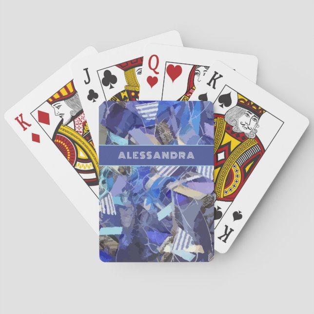 Jeu De Cartes Monogramme bleu violet blanc abstrait rayure motif (dos)