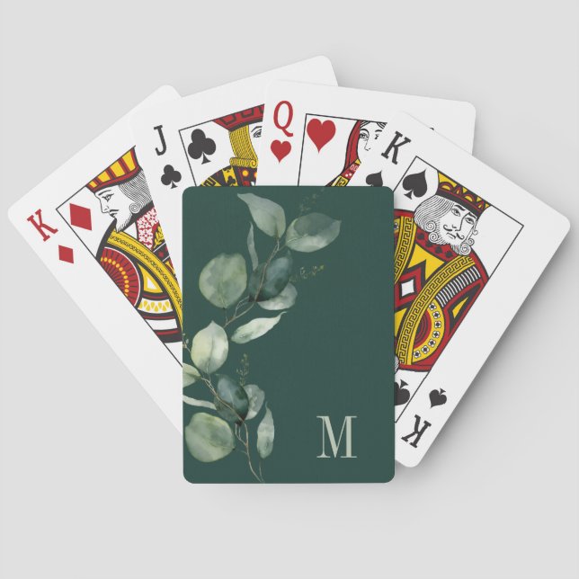 Jeu De Cartes Monogramme botanique d'eucalyptus à l'aquarelle (dos)