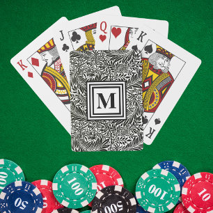 Jeu De Cartes Monogramme botanique personnalisé noir et blanc