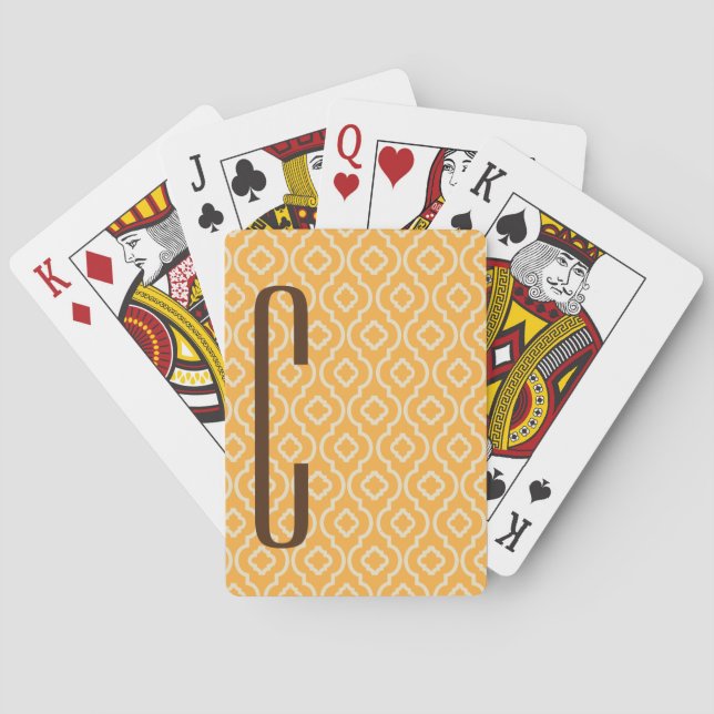 Jeu De Cartes Monogramme Brown sur Motif Orange rétro (dos)