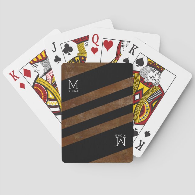 Jeu De Cartes monogrammé brun rayé (dos)