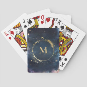 Jeu De Cartes Monogramme céleste Blue Gold Galaxy Sky Planètes