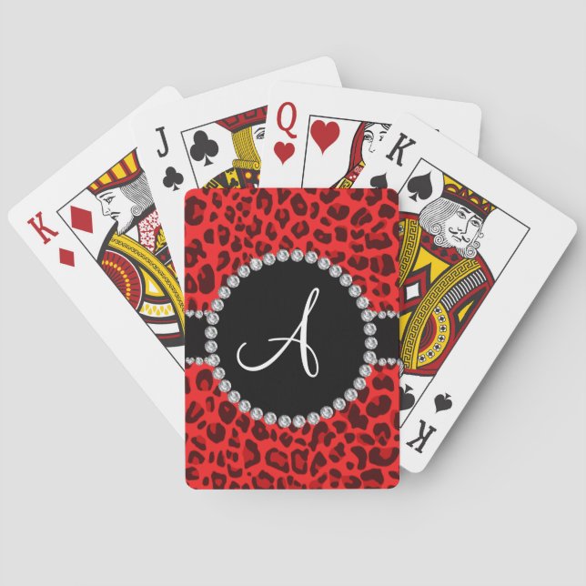 Jeu De Cartes Monogramme cercle imprimé léopard rouge (dos)