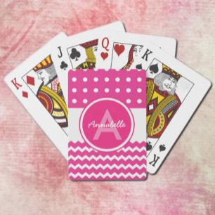 Jeu De Cartes Monogramme Chevron blanc rose personnalisé