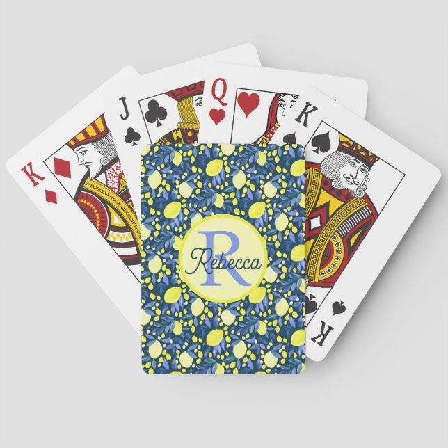 Jeu De Cartes Monogramme Chic Nom Rustique Citron Citrons Feuill (dos)