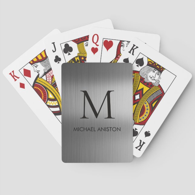 Jeu De Cartes Monogramme chic personnalisé métallisé brossé noir (dos)