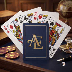 Jeu De Cartes Monogramme Classique Élégant Navy Or