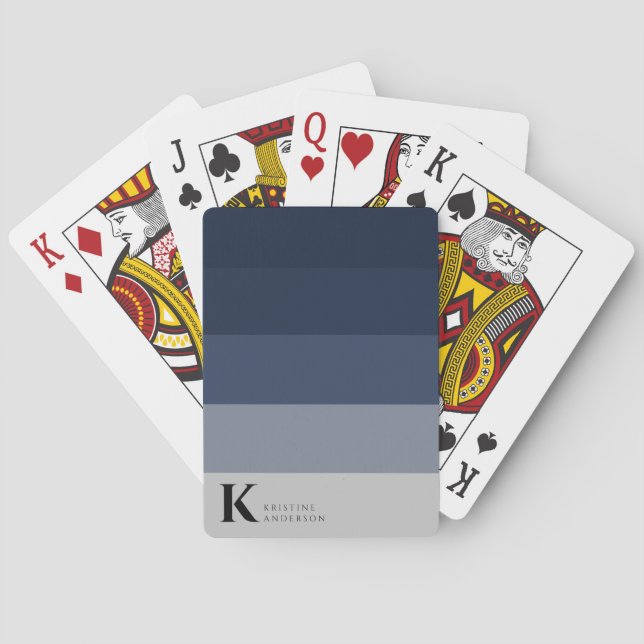 Jeu De Cartes Monogramme classique tendance bleu ombre gris mari (dos)