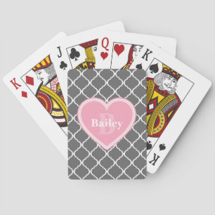 Jeu De Cartes Monogramme Coeur rose Gris Lattice marocain