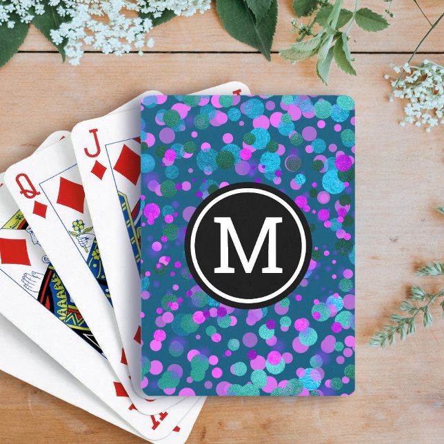 Jeu De Cartes Monogramme confetti bleu violet points sur turquoi (Créateur téléchargé)
