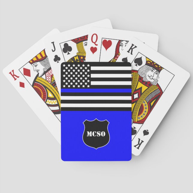 Jeu De Cartes Monogramme d'agent de police {Thin Blue Line}  (dos)