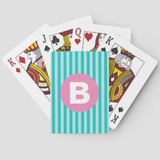 Jeu De Cartes Monogramme de cercle rose rayé vertical bleu sarce