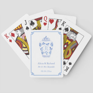 Jeu De Cartes Monogramme De Cimetière Mariage Bleu Et Blanc