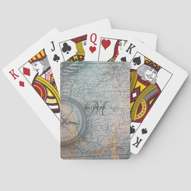 Jeu De Cartes Monogramme de compas Carte vintage (dos)