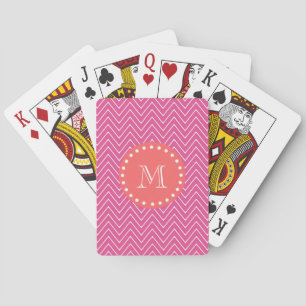 Jeu De Cartes Monogramme de corail du motif de Chevron de