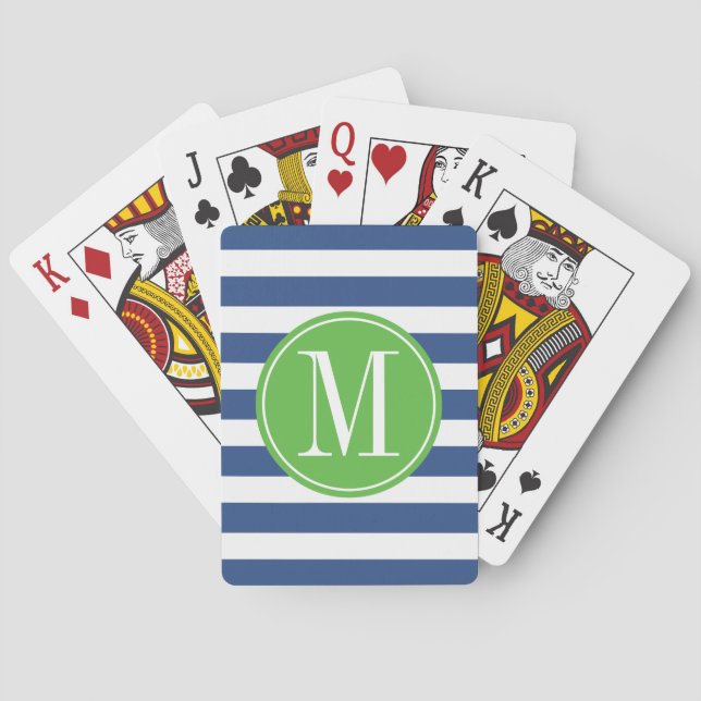 Jeu De Cartes Monogramme de coutume de rayures vertes et bleues (dos)