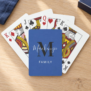 Jeu De Cartes Monogramme de famille bleu royal moderne